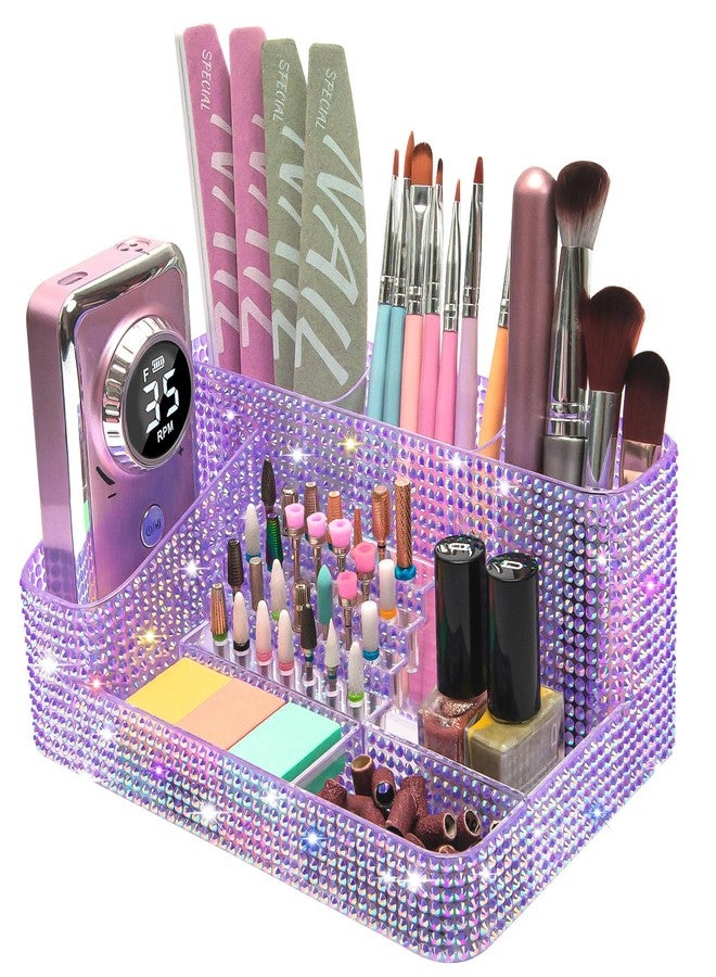 CGBE Nail Drill Holder, 28 Holes Drill Bit Holder for Nails, Professional Nail Tool Organizer, Nail Desk Organizer for Nail Tech, Nail Salon DIY Use - Diamond Purple (Not Including Nail Drill Set) - Image 1